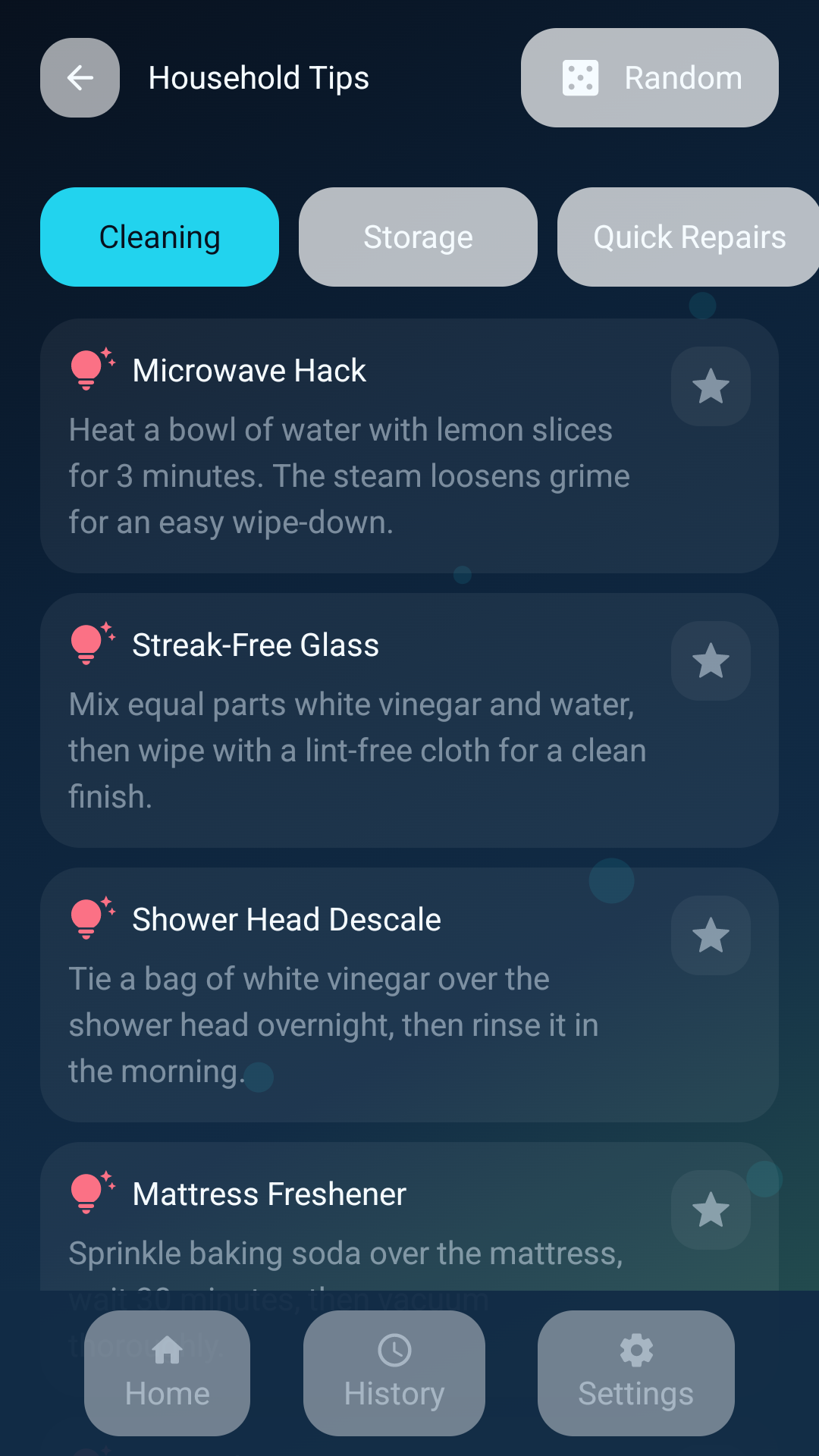 Household tips screen